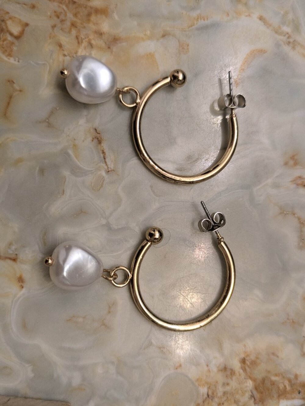 Loop hoop gold studs with gemstone dangle